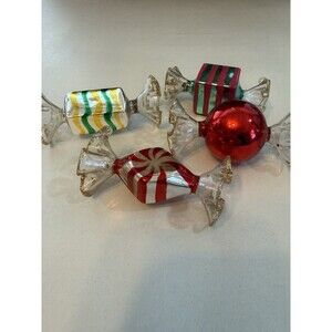 Set of 4 Glass Candy Christmas Ornaments Retro Vintage Style Nostalgia Or decor